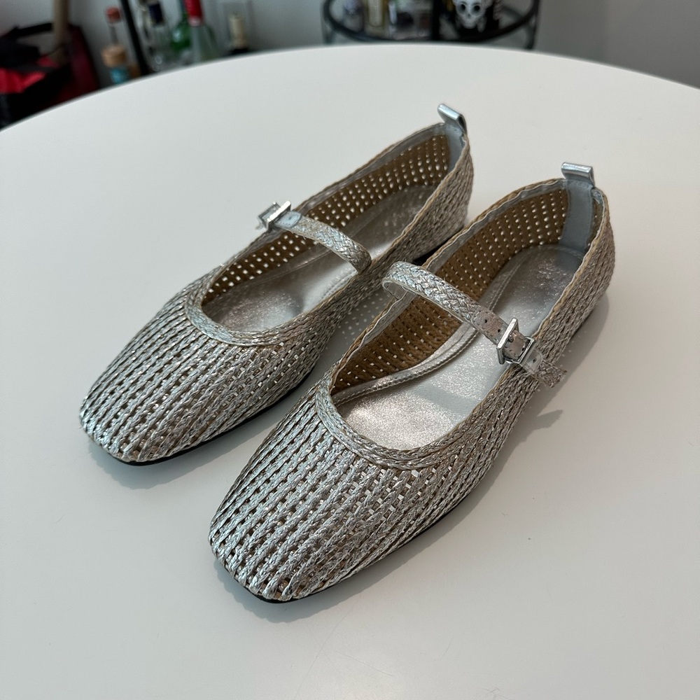 Silver Braided Ballerina Flats